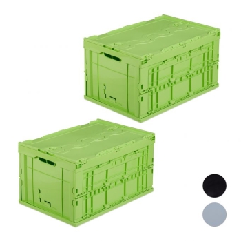 2 x Transportbox grün, Aufbewahrungsbox 60l, Klappbox geschlossen, Stapelbox