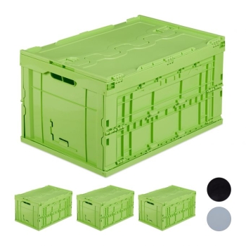 4 x Transportbox Deckel, Stapelbox Aufbewahrungsbox Klappbox, Spielzeugbox grün