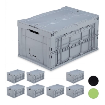 8 x Transportbox faltbar, Profi Klappbox 60 L, Aufbewahrungsbox Stapelkiste grau