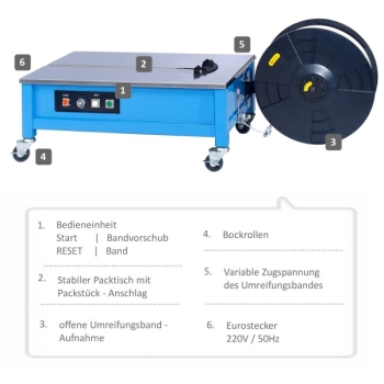 EP-202L halbautomatische Umreifungsmaschine inkl. 1 Rolle Umreifungsband