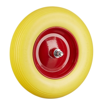 Schubkarrenrad Vollgummi gelb Stahl Felgen, Achse 2,0 cm