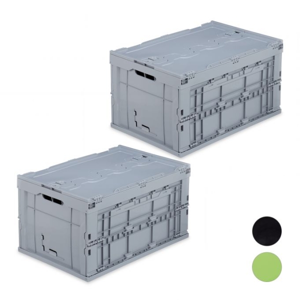 2 x Transportbox Aufbewahrungskiste Spielzeugbox grau Einkaufskiste mit Deckel