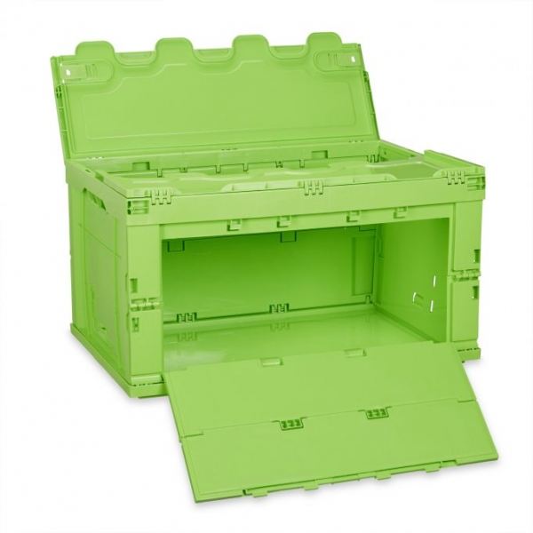 2 x Transportbox grün, Aufbewahrungsbox 60l, Klappbox geschlossen, Stapelbox