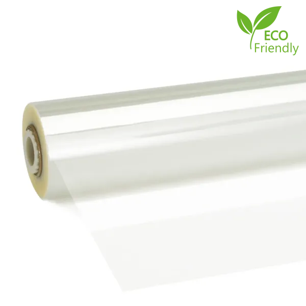 Geschenkfolie „Öko“, 120 m x 70 cm, PLA BIO-Film, transparent, 25 µm, inkl. 100 Aufkleber