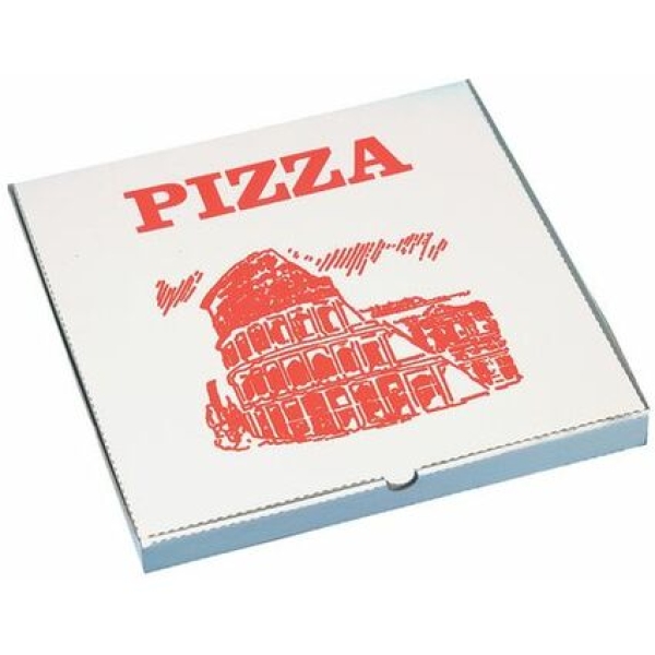 Pizzakarton eckig, 300 x 300 x 30 mm, weiß/rot, 100 Stück