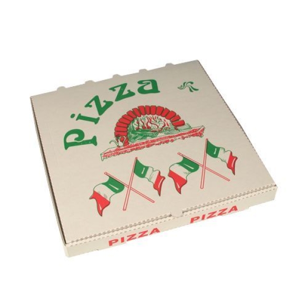 Pizzakartons, eckig 33 x 33 x 4 cm "Italienische Flagge", 50 Stück