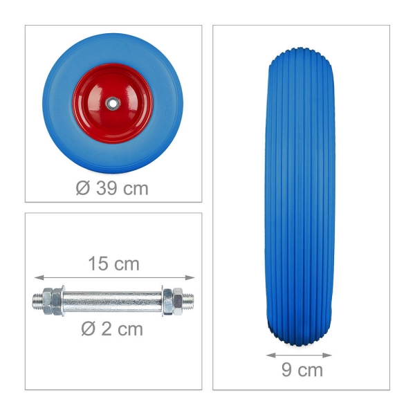 Schubkarrenrad Vollgummi blau Stahl Felgen, Achse 2,0 cm